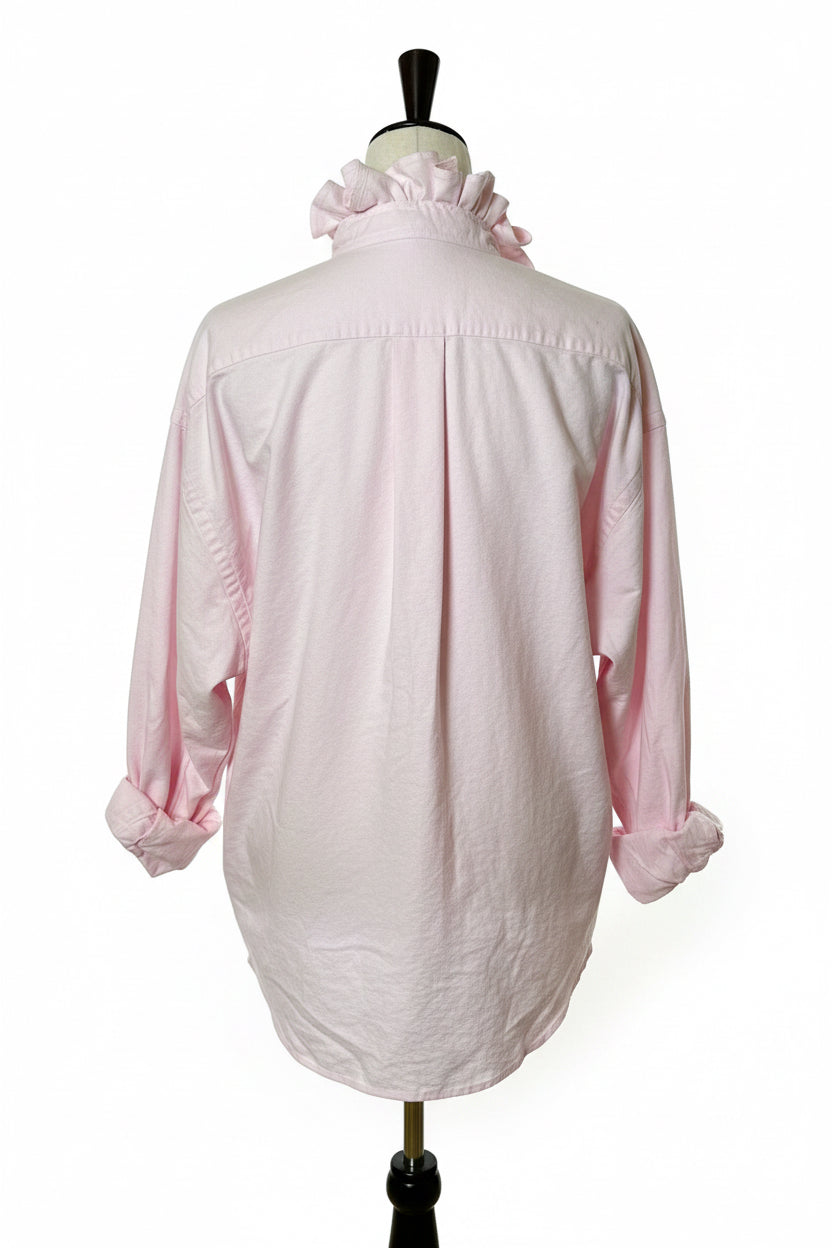 Pink Ralph Lauren Ruffle Collar Shirt | Upcycled Preppy Button Down | Women’s Pink Oxford Top