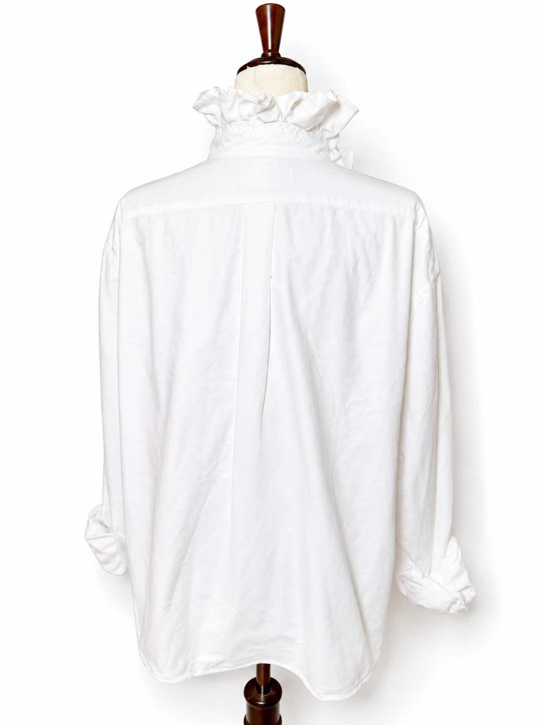 Upcycled Ralph Lauren White Ruffle Collar Shirt | Preppy Women’s Button Down