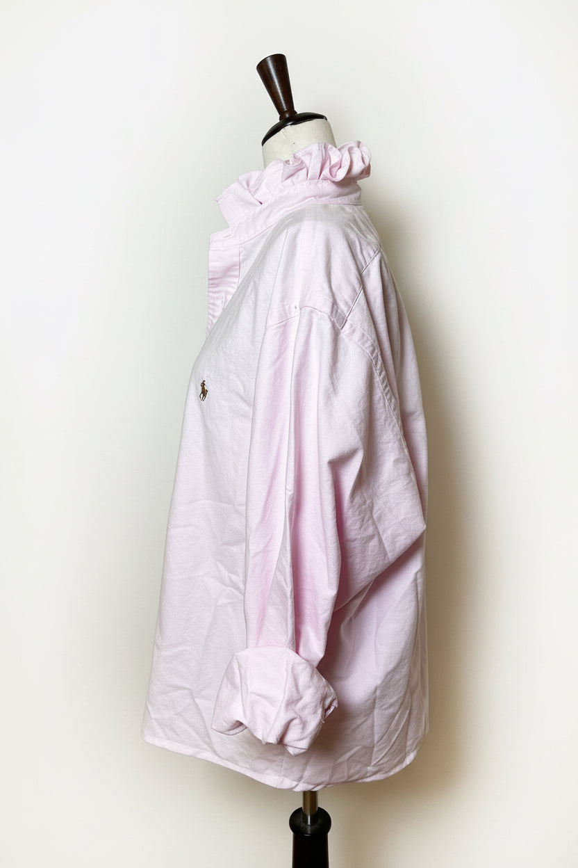 Pink Ralph Lauren Ruffle Collar Shirt | Upcycled Preppy Button Down | Women’s Pink Oxford Top