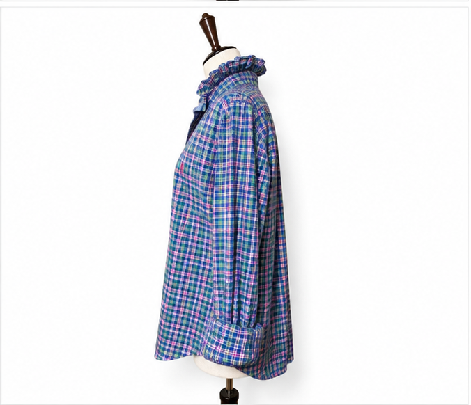 Upcycled Ralph Lauren Plaid Ruffle Collar Shirt | Preppy Button Down | Cottagecore Top | One of a Kind