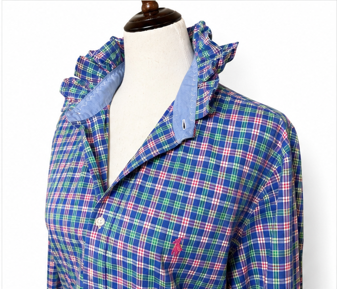 Upcycled Ralph Lauren Plaid Ruffle Collar Shirt | Preppy Button Down | Cottagecore Top | One of a Kind