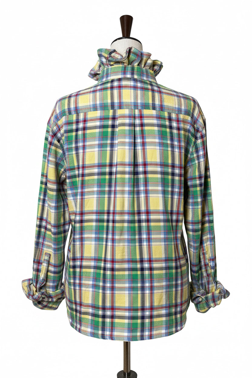 Colorful Plaid Ruffle Collar Ralph Lauren Shirt | Upcycled Preppy Button Down | Women’s Madras Top