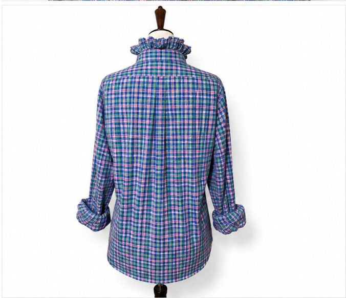 Upcycled Ralph Lauren Plaid Ruffle Collar Shirt | Preppy Button Down | Cottagecore Top | One of a Kind