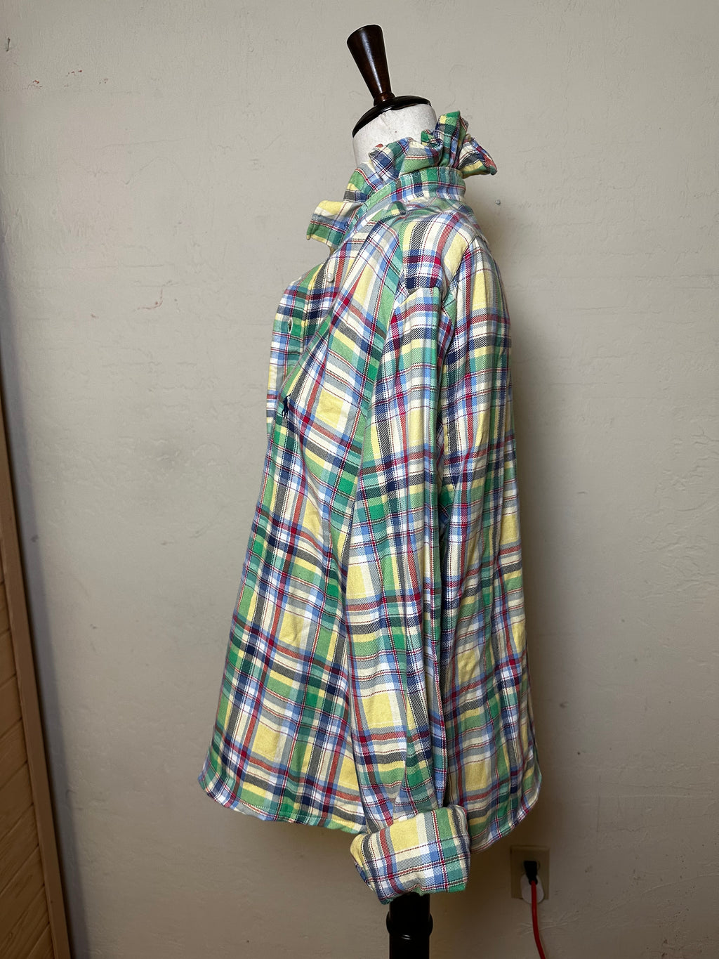Colorful Plaid Ruffle Collar Ralph Lauren Shirt | Upcycled Preppy Button Down | Women’s Madras Top