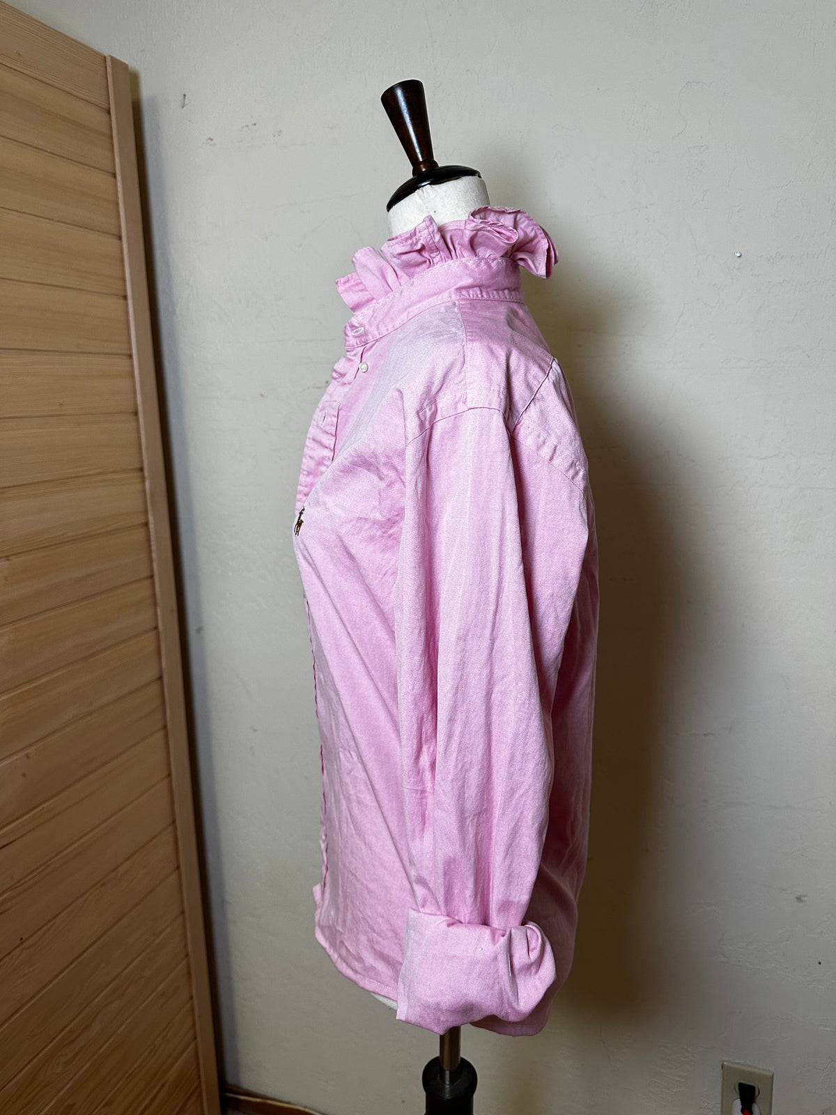 Pink Ruffle Collar Ralph Lauren Shirt | Upcycled Preppy Button Down | Women’s Pink Oxford Top