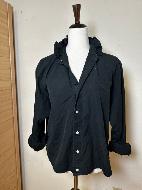 Black Ruffle Collar Ralph Lauren Shirt | Upcycled Cropped Button Down | Preppy Women’s Top