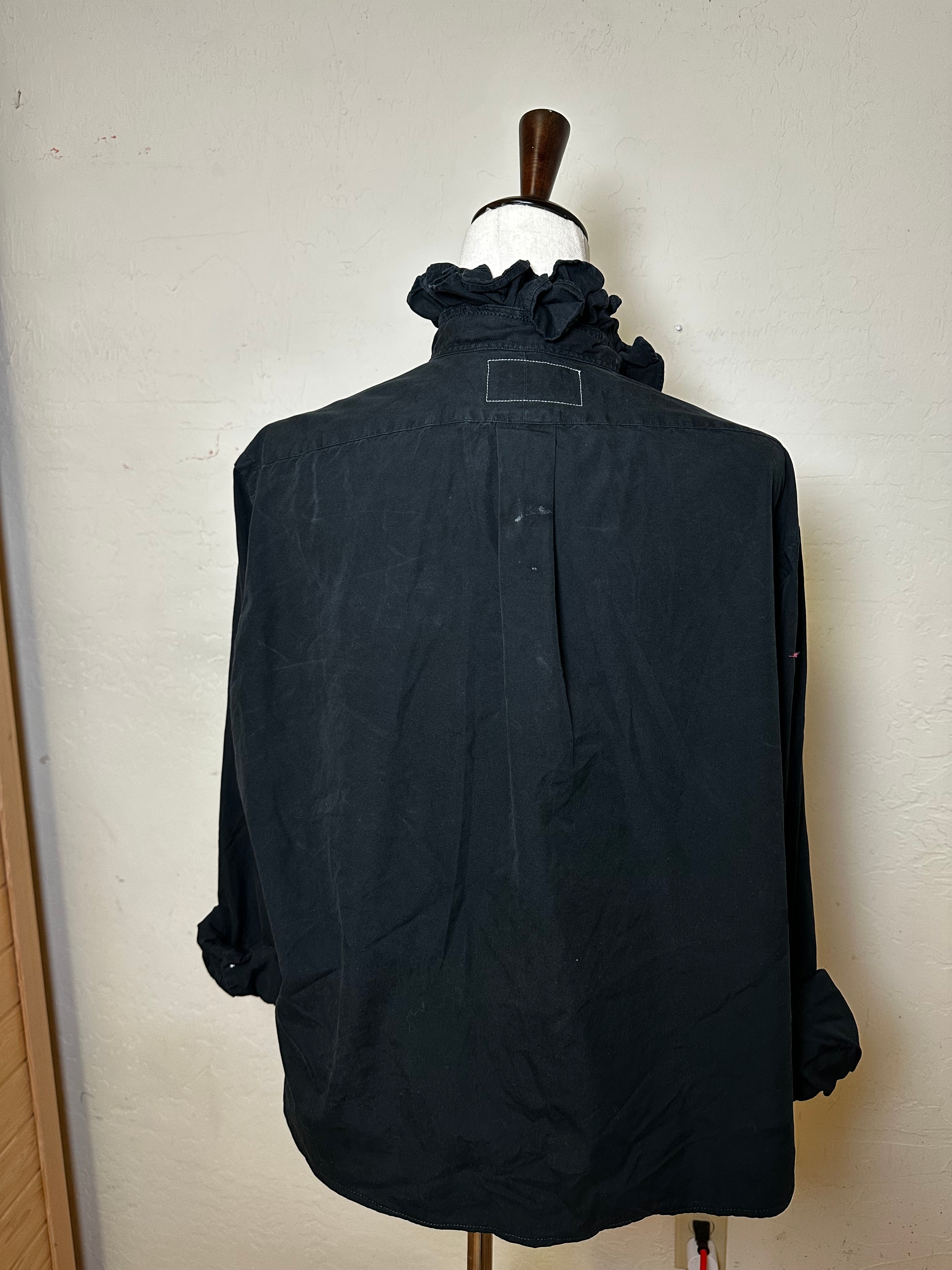 Black Ruffle Collar Ralph Lauren Shirt | Upcycled Cropped Button Down | Preppy Women’s Top